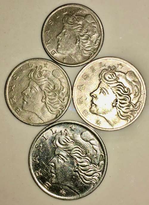 BRASIL SET X4,,,, 1 CRUZEIRO , 50 CENTAVOS 20 CEN ,10 CENTAVOS  1970(1 BID TAKES ALL)