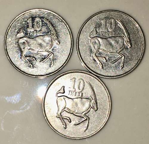 BOTSWANA 10 THEBE 2002 and 1998 (BID PER COIN)