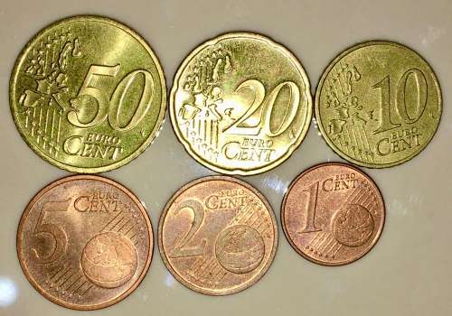 EURO SET ,,,,50 CENT A, 20 CENT A, 10 CENT J, 5 CENT A, 2 CENT A, & 1 CENT D, GERMANY 2002