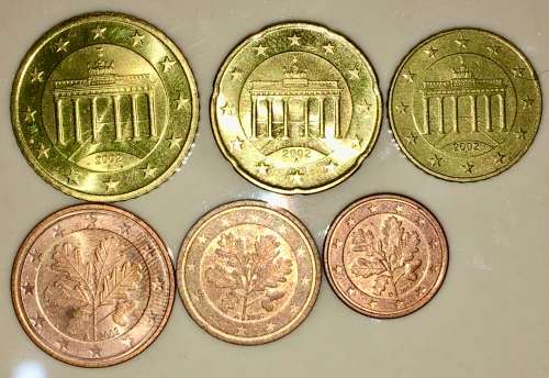 EURO SET ,,,,50 CENT A, 20 CENT A, 10 CENT J, 5 CENT A, 2 CENT A, & 1 CENT D, GERMANY 2002