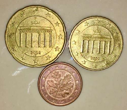 EURO SET  X3,,,,,20 CENT F, 10 CENT F, and 1 CENT D, GERMANY 2002