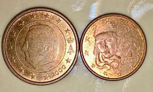 EURO SET,,, 2 CENT BELGIUM  and 1 CENT FRANCE 2000(1 BID TAKES ALL)