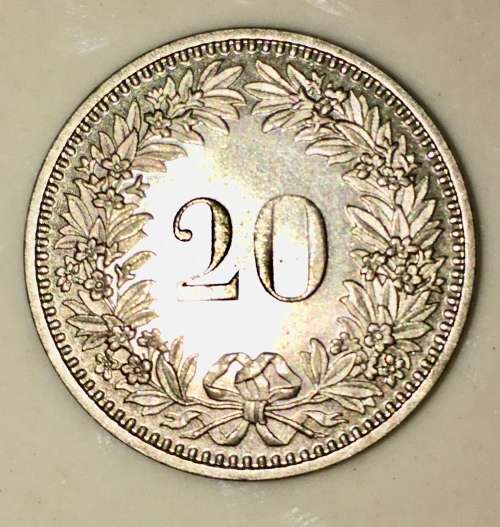 SWITZERLAND,,, 20 CENTIMES HELVETIA 1988