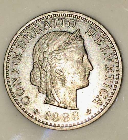 SWITZERLAND,,, 20 CENTIMES HELVETIA 1988