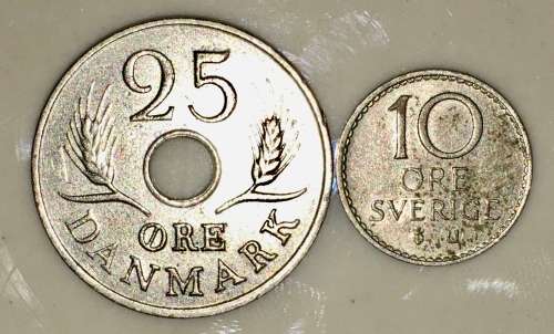 SWEDEN 10 ORE 1966 & DANMARK 25 ORE 1967