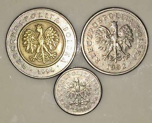 POLAND SET,,,,5 ZŁOTYCH 1994, 1 ZŁOTYCH 1992 10 GROSZY,2008   (1 BID TAKES ALL)