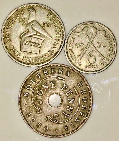 RHODESIA SET X3,,,,1 SHILLING , 6 PENCE & 1 PENNY 1950
