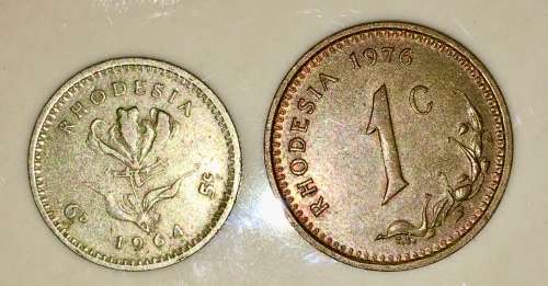 RHODESIA  5 CENT 1964 & 1 CENT 1976