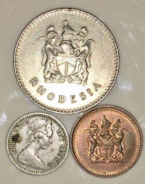 RHODESIA SET X3,,, 25 CENT 1975, 5 CENT 1964, 1 CENT 1976 ( 1 BID TAKES ALL)