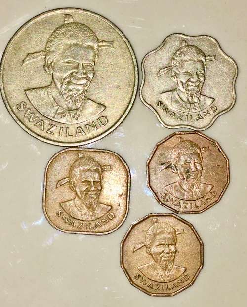 SWAZILAND SET X5,,,,1 EMALANGENI, 10 CENT 1974, 2 CENT 1975 & 1 CENT 1974 & 75 ( 1 BID TAKES ALL)