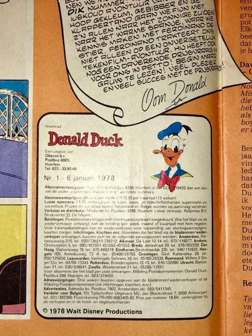 DONALD DUCK,, NO.1 !!!,,,1978 WITH CENTERFOLLED ..(VG) (WALT DISNEY)DUTCH COMICS AMSTERDAM