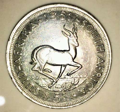 SOUTH AFRICA 5 SHILLINGS 1951 GOOD CONDITION SILVER