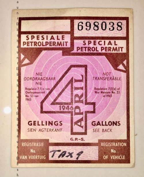 PETROL SPECIAL PERMIT  SET 4 GALLONS 1946 REGULATION OF WAR MEASURES