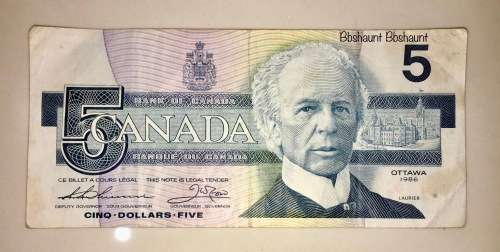 CANADA 5 DOLLARS 1986
