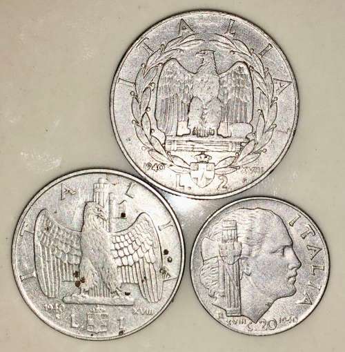 ITALY SET X3 ,,,,2 LIRE & 1 LIRE & 20 CENT 1940 WWII