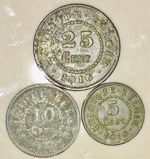 BELGIUM SET X3,,, 25 CENT , 10 CENT & 5 CENT 1916