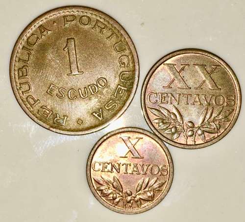 PORTUGAL,,,1 ESCUDOS MOZ & XX CENTAVOS , X CENTAVOS  1965-1966-1968