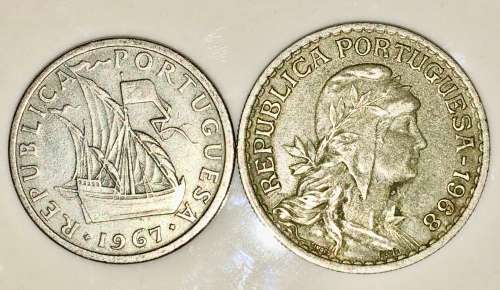 PORTUGAL,,,5 ESCUDOS 1968 & 1 ESCODOS 1967
