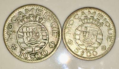 MOZAMBIQUE,,,10 ESCUDOS 1960  & 5 ESCODOS 1960