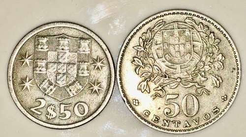 PORTUGAL,,,2 1/2 ESCUDOS  & 50 CENTAVOS 1964
