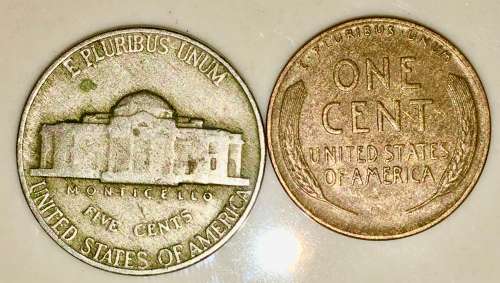 U.S.A SET,,,,,5 CENT (JEFFERSON NICKEL) & 1 CENT (WHEAT PENNY) 1941