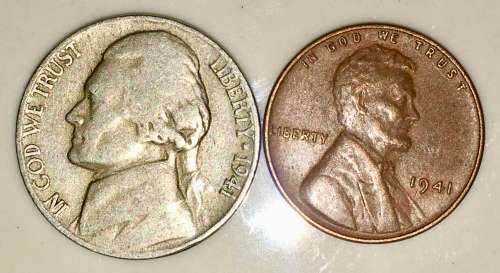 U.S.A SET,,,,,5 CENT (JEFFERSON NICKEL) & 1 CENT (WHEAT PENNY) 1941