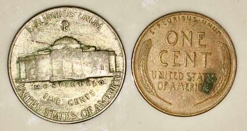 U.S.A SET,,,,,5 CENT (JEFFERSON NICKEL) & 1 CENT (WHEAT PENNY) 1945