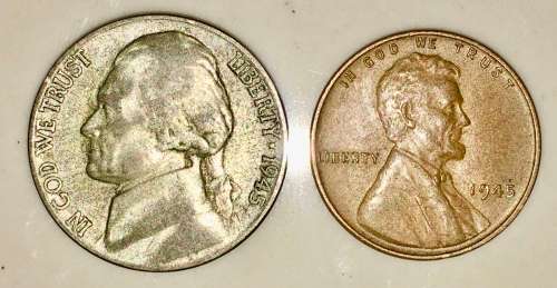 U.S.A SET,,,,,5 CENT (JEFFERSON NICKEL) & 1 CENT (WHEAT PENNY) 1945