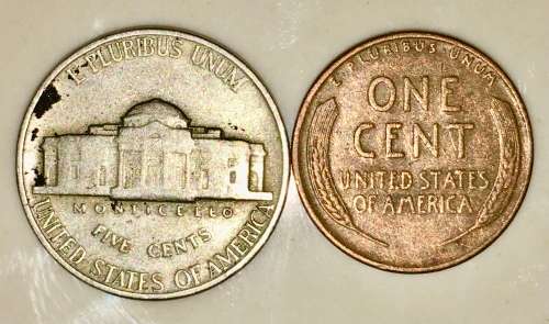 U.S.A SET,,,,,5 CENT (JEFFERSON NICKEL) & 1 CENT (WHEAT PENNY) 1946