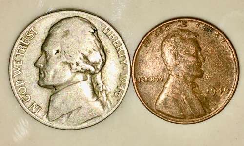 U.S.A SET,,,,,5 CENT (JEFFERSON NICKEL) & 1 CENT (WHEAT PENNY) 1946