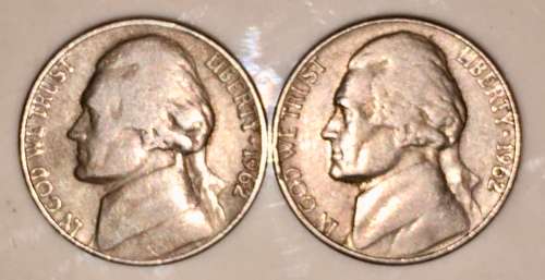 U.S.A X2,,,,,5 CENT (JEFFERSON NICKEL) 1962 BOTH DENVER MINT