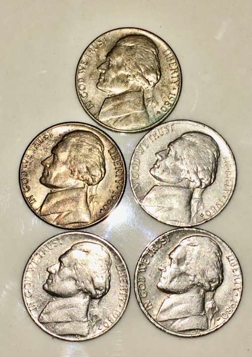 U.S.A 5 CENT (JEFFERSON NICKEL) 1980(BID PER COIN)