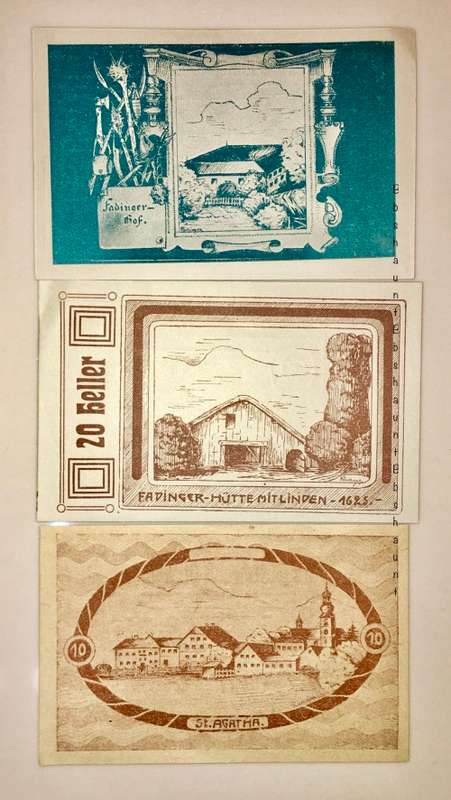 AUSTRIA SET ,,,90 HELLER(2 DIFFERENT) &10 HELLER SANDL 1920 CRISP UNC  NOTGELD(EMERGENCY MONEY)