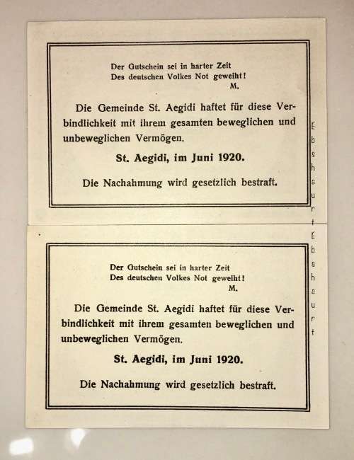 AUSTRIA SET,,,50 HELLER & 20 HELLER ST, AEGIDI 1920 CRISP UNC  NOTGELD(EMERGENCY MONEY)