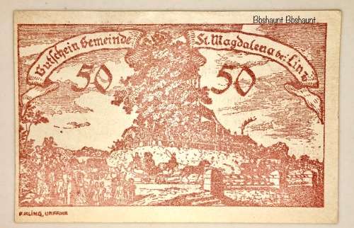 AUSTRIA ,,,50 HELLER ST. MAGDALENA 1920 CRISP AUNC  NOTGELD(EMERGENCY MONEY)