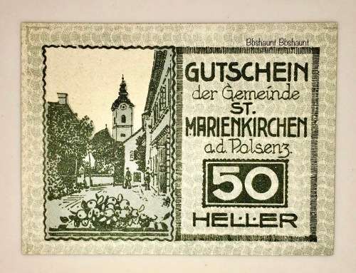 AUSTRIA ,,,50 HELLER ST. MARIENKIRCHEN 1920 CRISP UNC  NOTGELD(EMERGENCY MONEY)