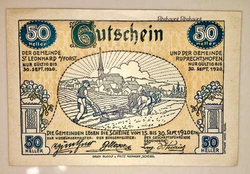 AUSTRIA ,,,50 HELLER ST. LEONHARD 1920 CRISP UNC  NOTGELD(EMERGENCY MONEY)