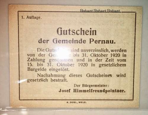 AUSTRIA  ,,,50 HELLER PERNAU 1920 UNC NOTGELD (EMERGENCY MONEY)
