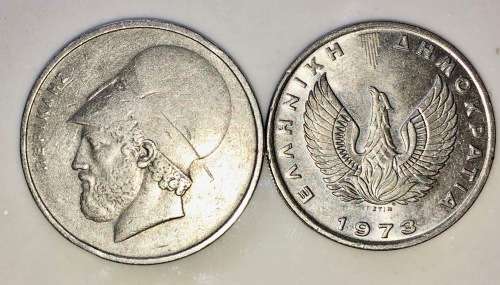 GREECE,, 20 DRACHMA 1976 &10 DRACHMA 1978