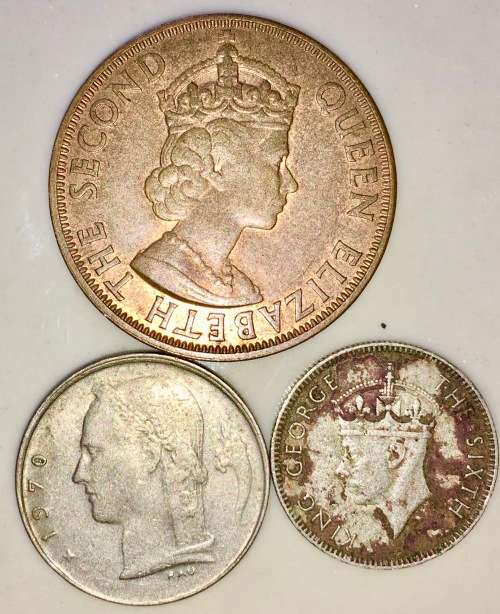 SEYCHELLE,,, 25 CENT 1951, 5 CENT 1971 &  BELGIUM 1 FRANC 1970 ,