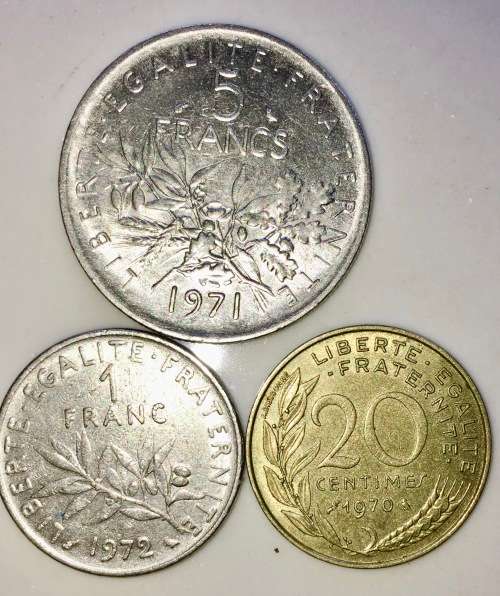 FRANCE SET 5 FRANCS , 1 FRANC , 20 CENT 1970,71,72
