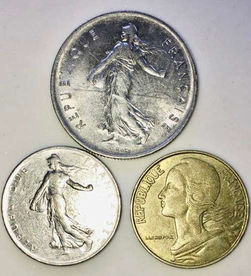 FRANCE SET 5 FRANCS , 1 FRANC , 20 CENT 1970,71,72