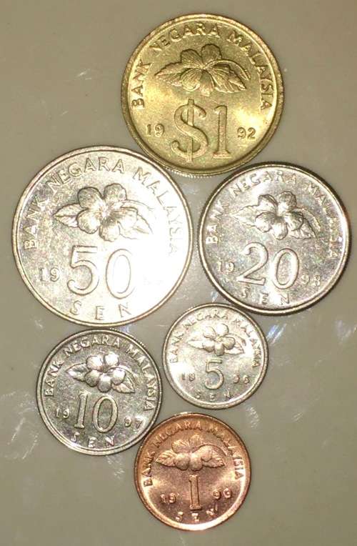 MALAYSIA  X6,,,,1 DOLLAR , 50 SEN ,20 SEN ,10 SEN ,5 SEN & 1 SEN 1992-1998(1 BID TAKE ALL)