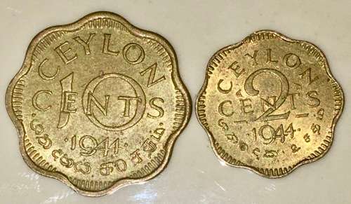 CEYLON  SET,,,, 10 CENT  & 2 CENT 1944(1 BID TAKES ALL)