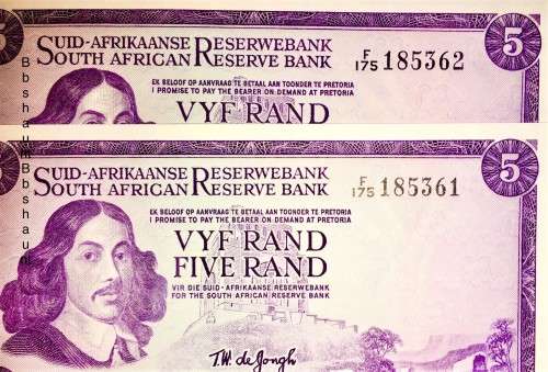 TW DE JONG X2 IN SEQUENCE F175-185361-362 UNC GEM 1967 FIRST ISSUE AFR/ENG ( 1 BID TAKES ALL)