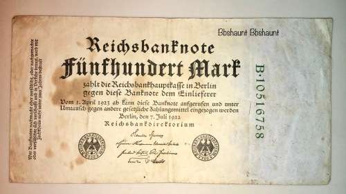 GERMANY 500 MARK 1922 BERLIN