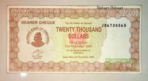ZIMBABWE 20,000 DOLLARS 2005