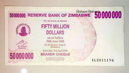 ZIMBABWE 50 MILLION DOLLARS 2008