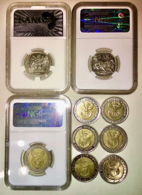 COMPLETE SET OF COMMEMORATIVE R5 COINS 1994 TO 2021 THREE GRADED COINS & HIGH GRADE CIRCULATED COINS