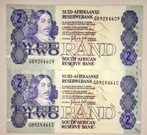 R2 X2,,,DE KOCK  IN SEQUENCE GB9284609-610 AUNC  ( 1 BID TAKES ALL)